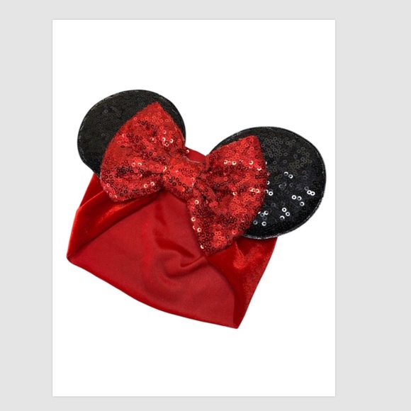 Kids Minnie Mouse ears soft headband - handmade- bundle Red and White sequin - Picture 2 of 5
